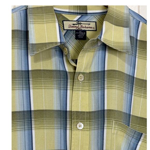 Tommy Bahama Men's Button Down Yellow Blue Green Plaid Shirt Size XL - Picture 1 of 9